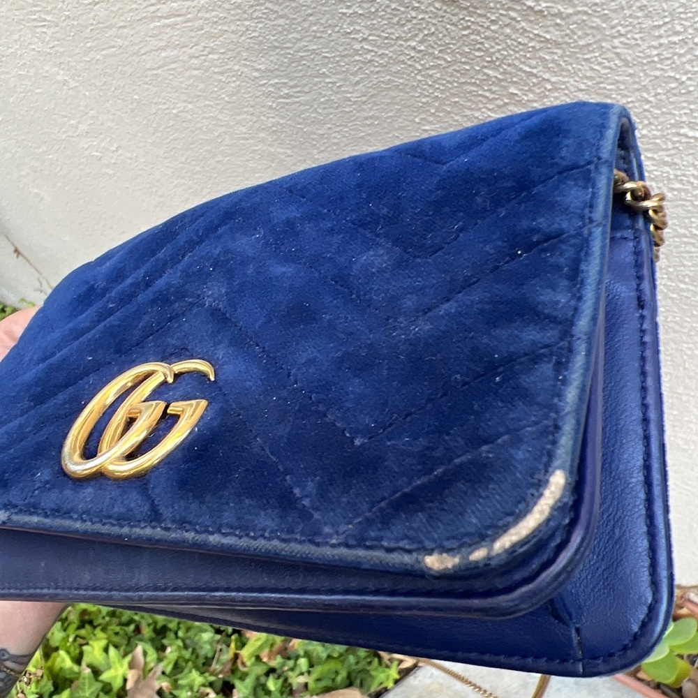 GG Marmont Chain Flap Bag Matelasse Velvet Mini - Picture 5 of 6